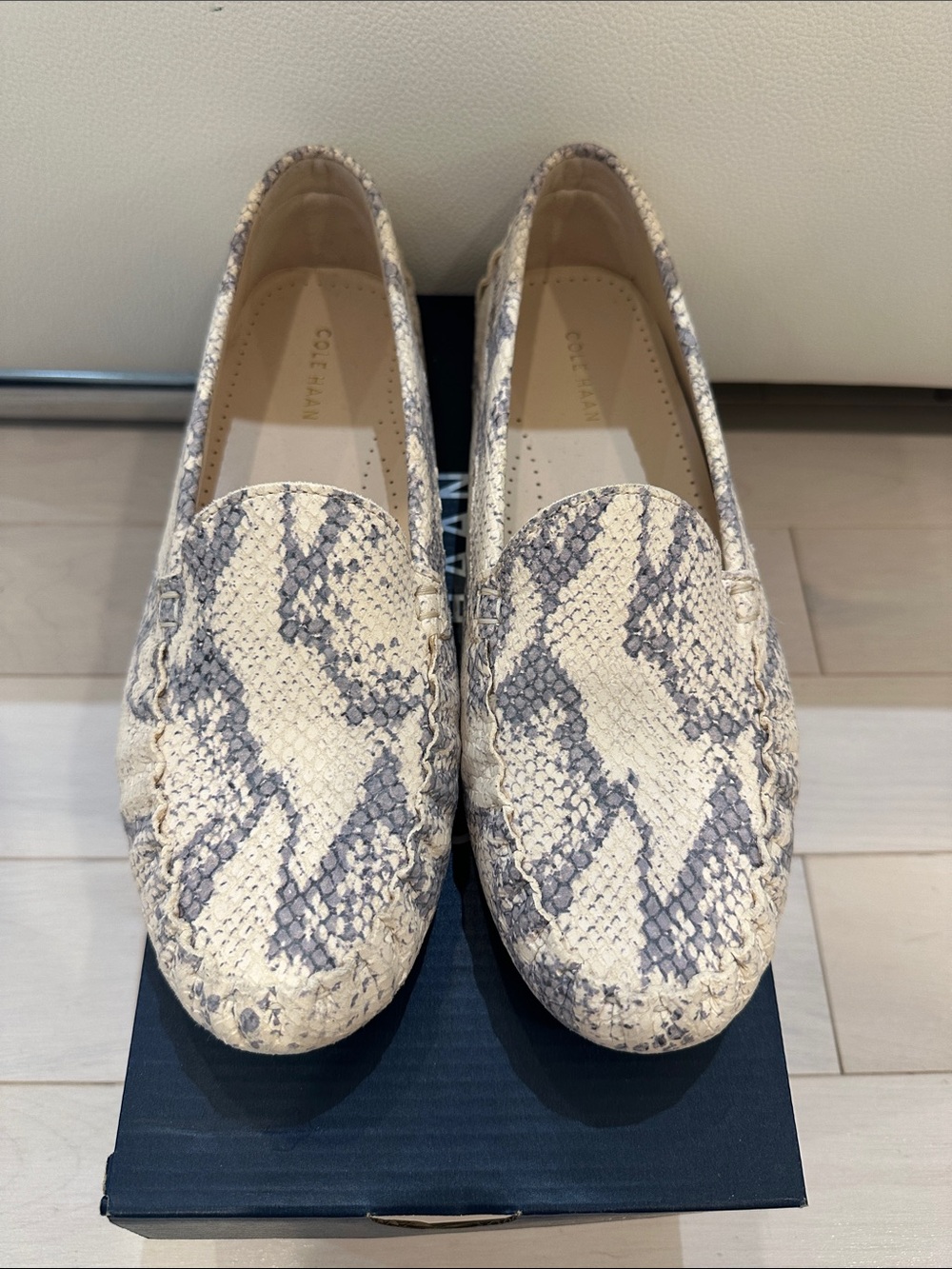 Cole Haan Snake-Print Loafers in Beige and Gray